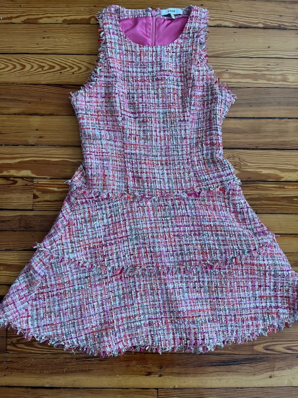 Likely Pink Multi-Tone Tweed Sleeveless Midi Dress